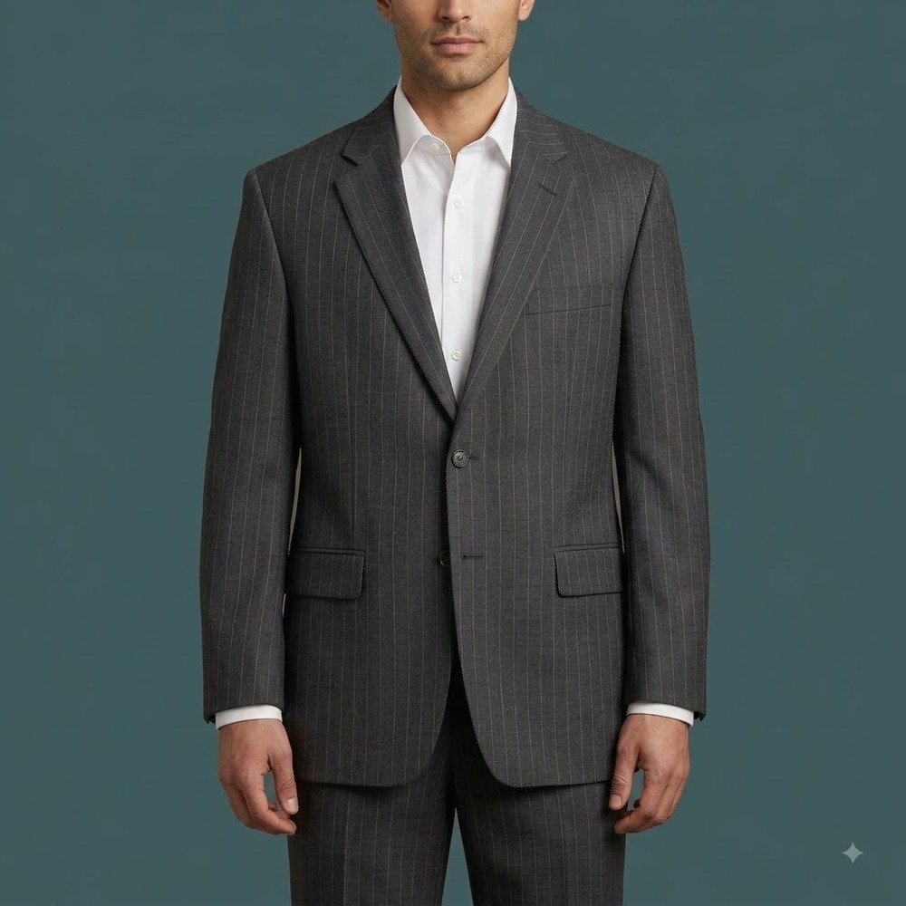 Lauren Ralph Lauren Pinstripe Blazer Mens 44R Gray Two Button Suit Jacket